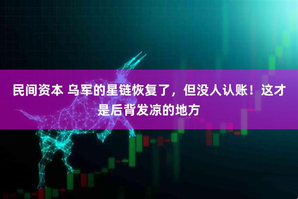 民间资本 乌军的星链恢复了，但没人认账！这才是后背发凉的地方